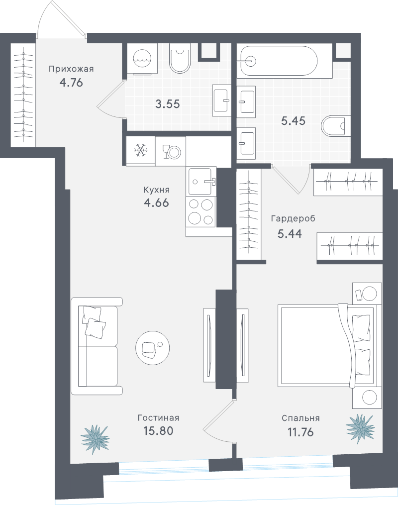 2 ккв (Евро) 51,4 м²