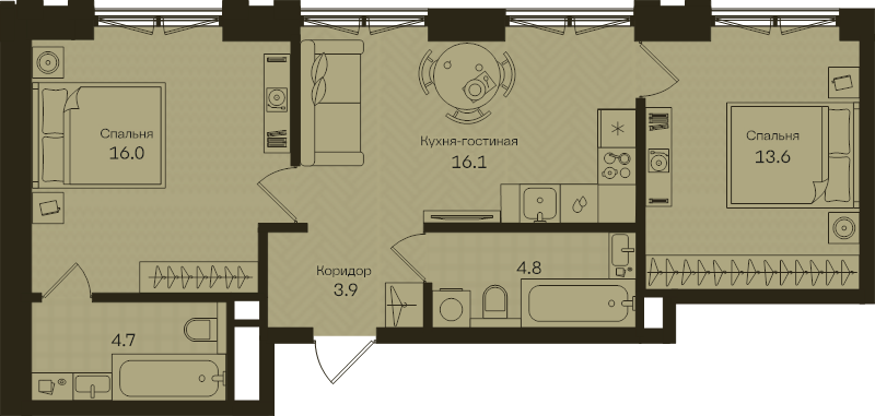 3 ккв (Евро) 59,1 м²