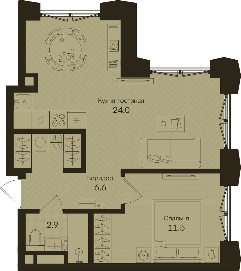 2 ккв (Евро) 45 м²