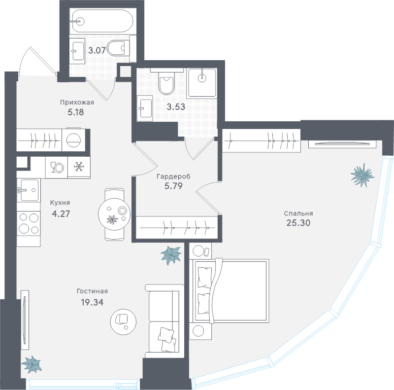 2 ккв (Евро) 66,5 м²