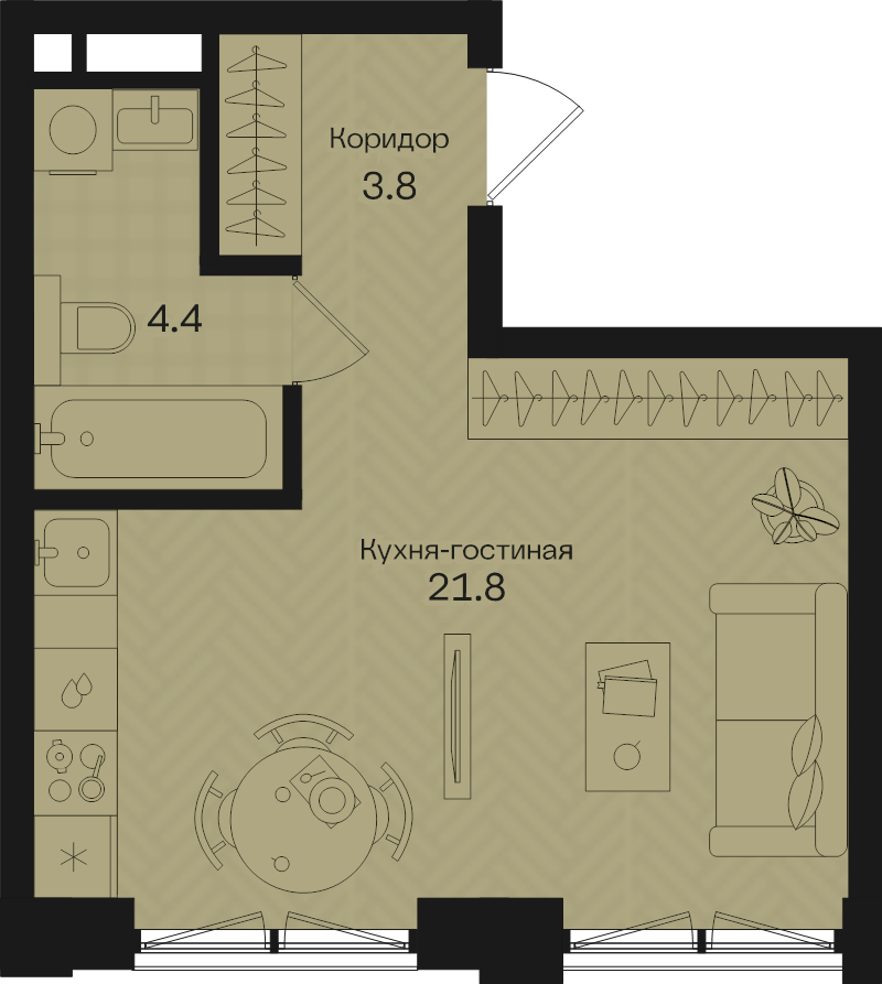 Студия 30 м²