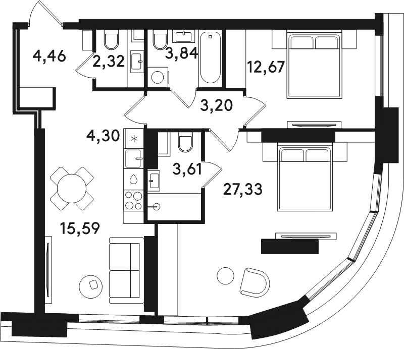3 ккв (Евро) 77,3 м²