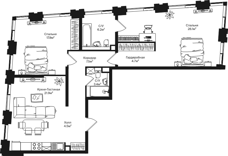 3 ккв (Евро) 92,1 м²