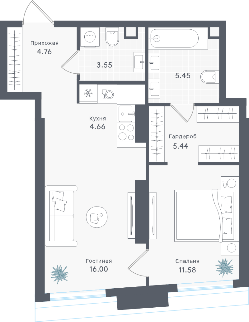 2 ккв (Евро) 51,4 м²