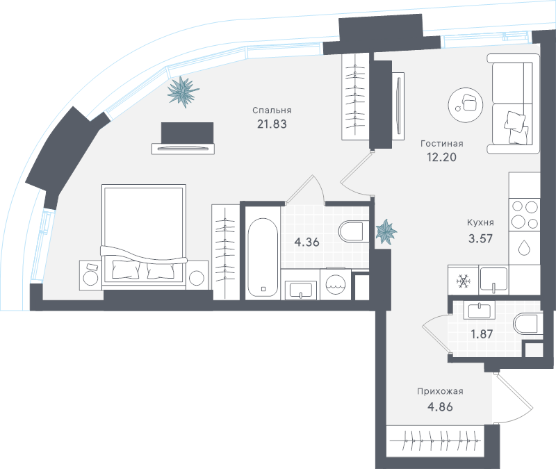 2 ккв (Евро) 48,7 м²