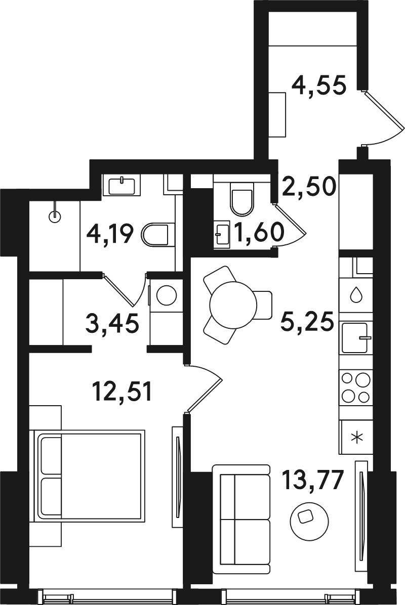 2 ккв (Евро) 47,8 м²