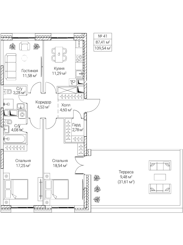 3 ккв 87,4 м²