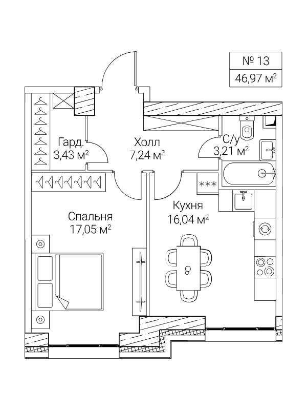 2 ккв (Евро) 47 м²