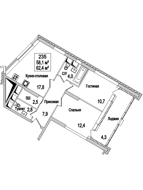 3 ккв (Евро) 62,8 м²