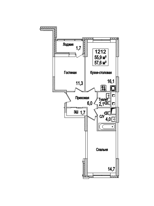 3 ккв (Евро) 57,9 м²