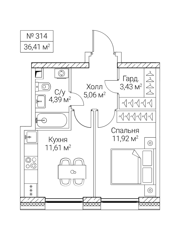 1 ккв 36,4 м²