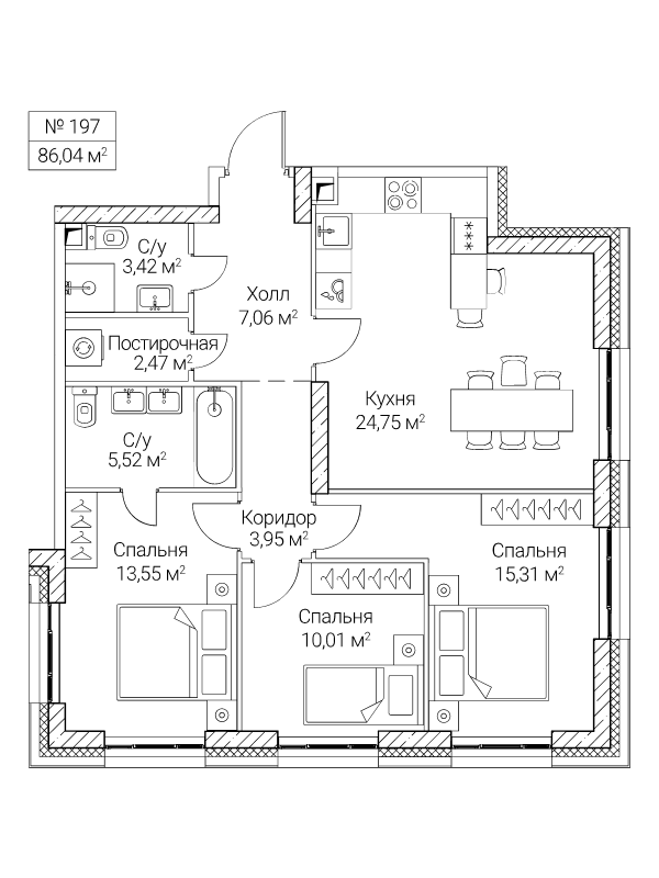4 ккв (Евро) 86 м²