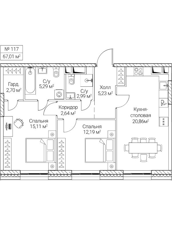 3 ккв (Евро) 67 м²