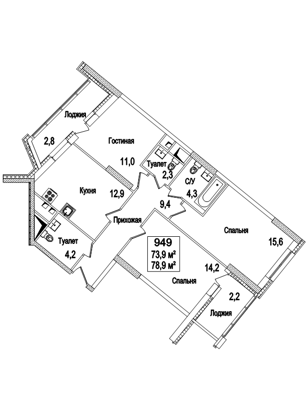 3 ккв 79,5 м²