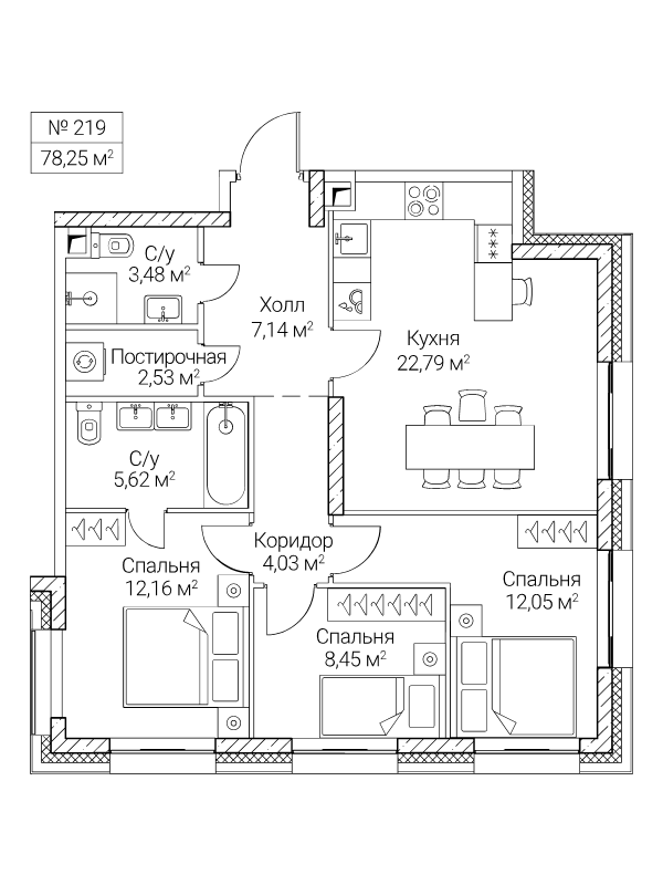 4 ккв (Евро) 78,3 м²