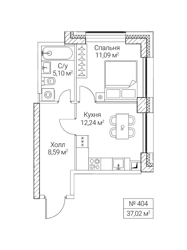 1 ккв 37 м²