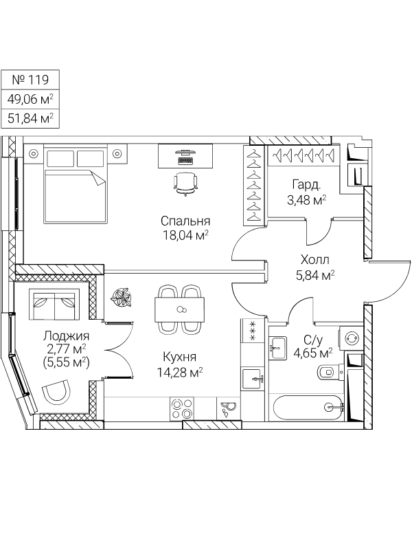1 ккв 49,1 м²