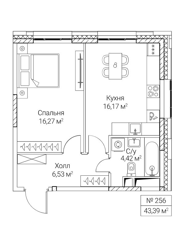2 ккв (Евро) 43,4 м²