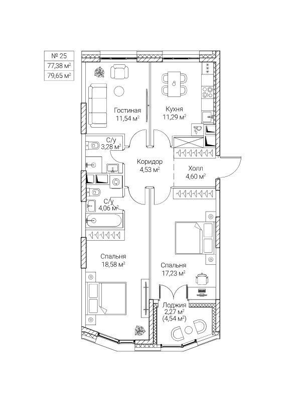 3 ккв 77,4 м²