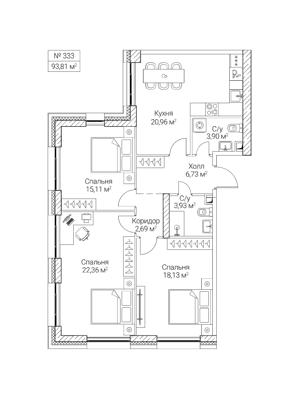 4 ккв (Евро) 93,8 м²