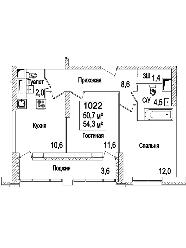 2 ккв 55 м²