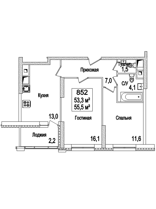 2 ккв 55,8 м²