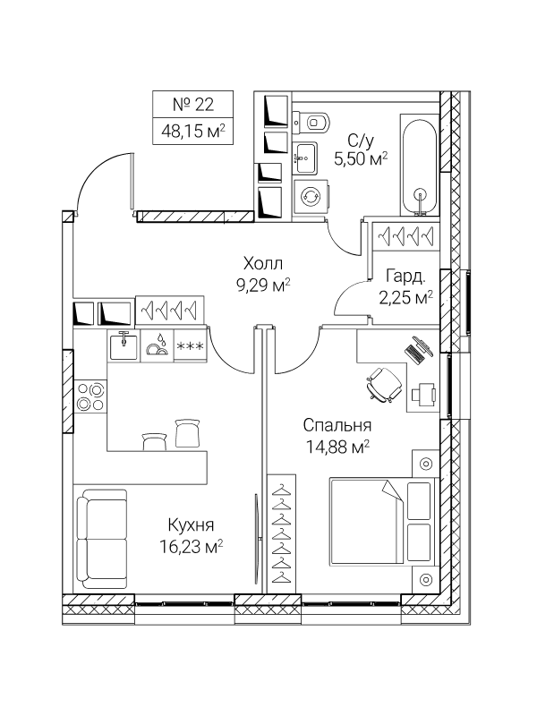 2 ккв (Евро) 48,2 м²