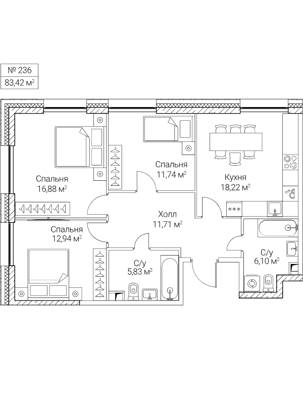 4 ккв (Евро) 83,4 м²