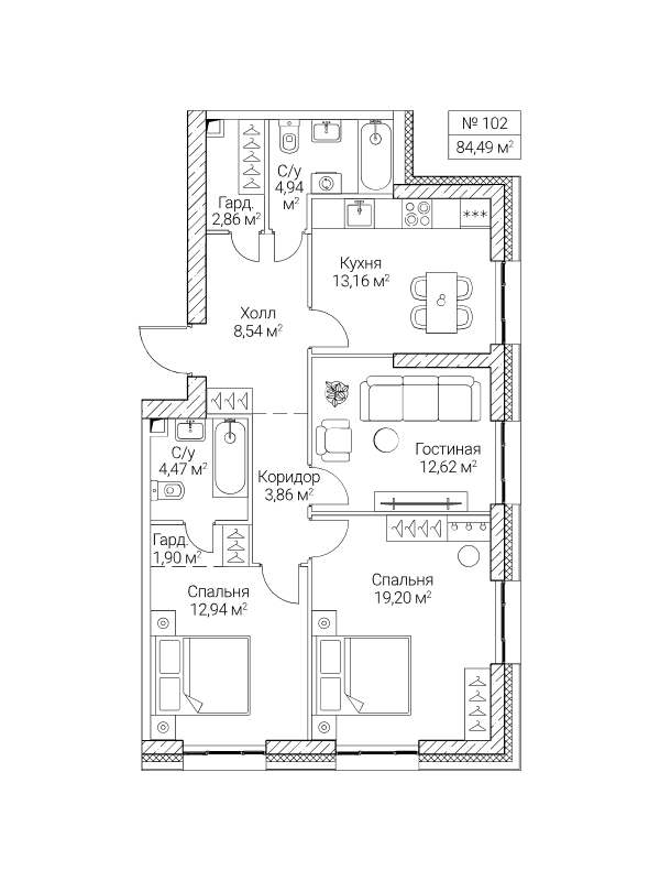 3 ккв 84,5 м²