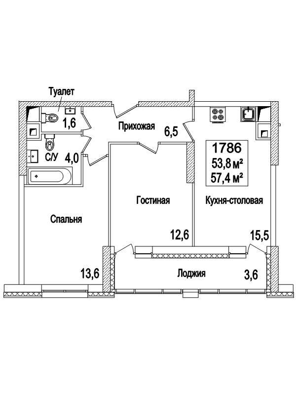 3 ккв (Евро) 57,6 м²