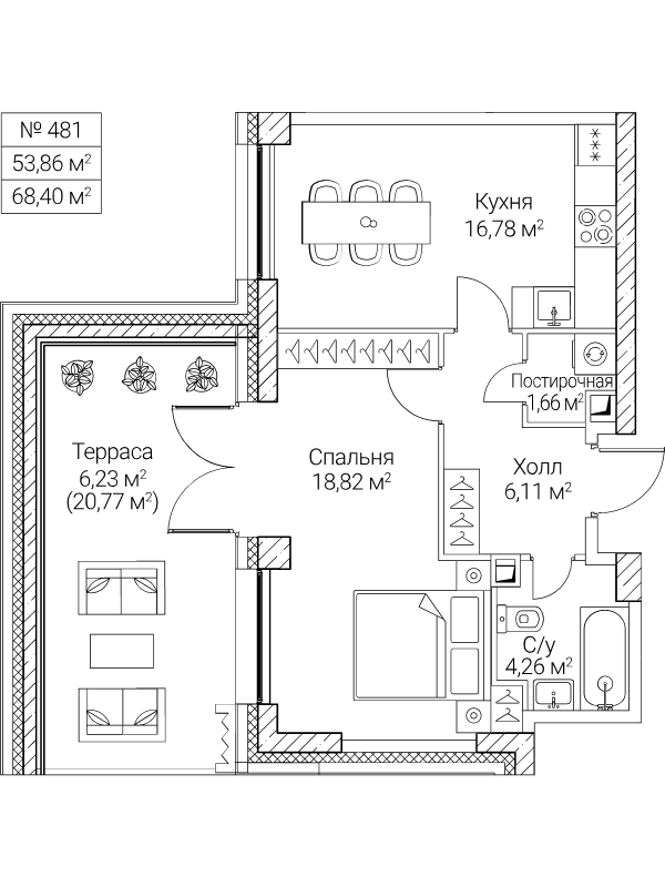 2 ккв (Евро) 53,9 м²