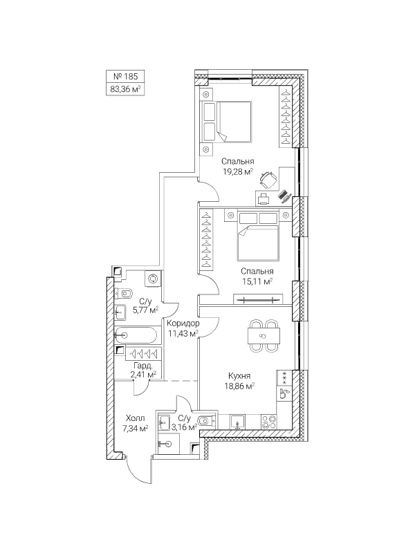 3 ккв (Евро) 83,4 м²