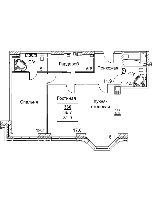 3 ккв (Евро) 81,8 м²