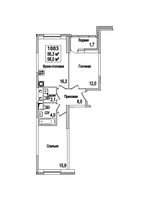 3 ккв (Евро) 58,1 м²