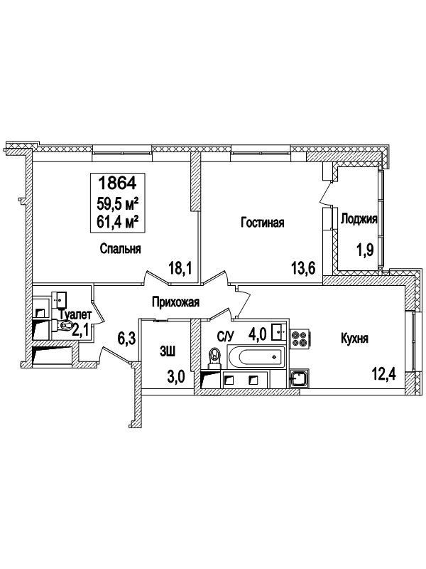 2 ккв 62 м²