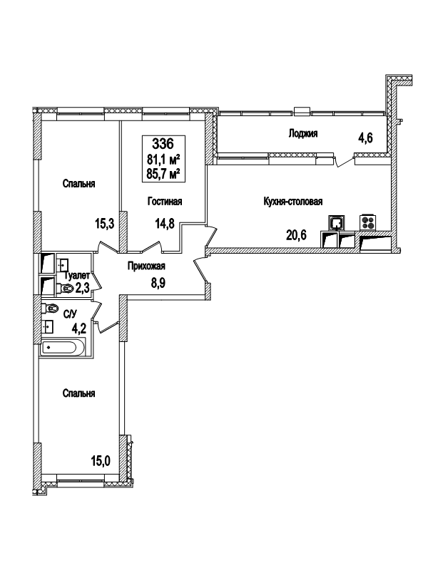 4 ккв (Евро) 85,9 м²
