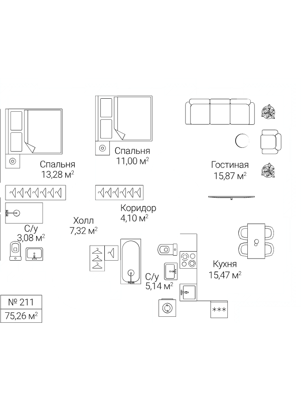 4 ккв (Евро) 75,3 м²