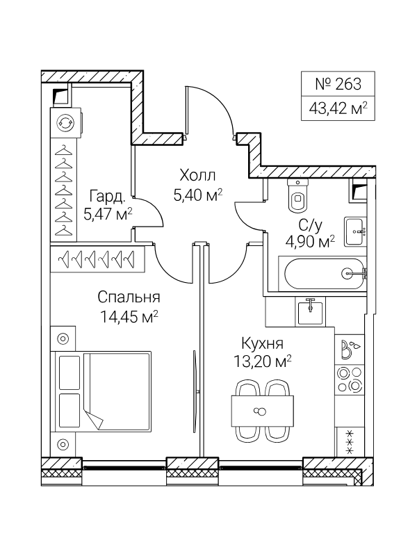 1 ккв 43,4 м²