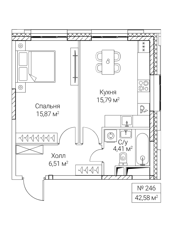 2 ккв (Евро) 42,6 м²