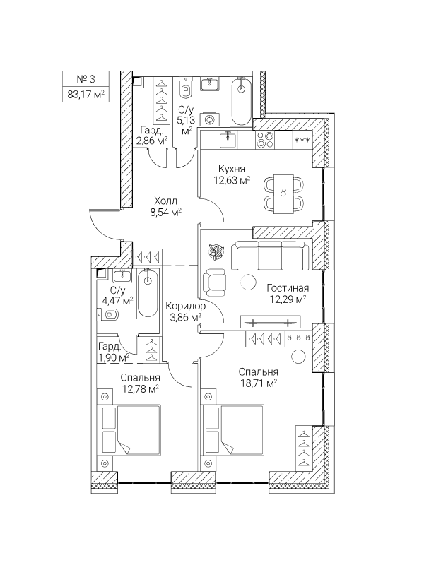 3 ккв 83,2 м²