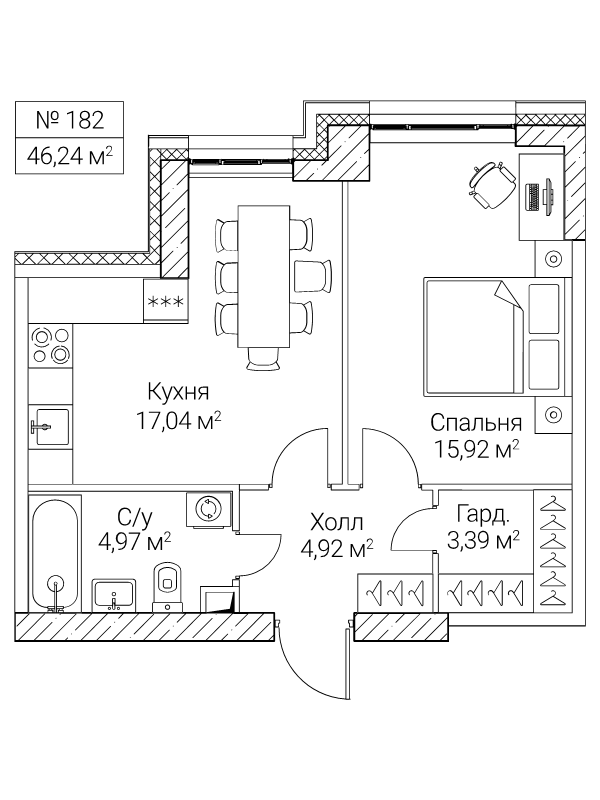 2 ккв (Евро) 46,2 м²