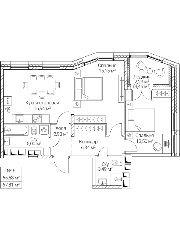 3 ккв (Евро) 65,6 м²