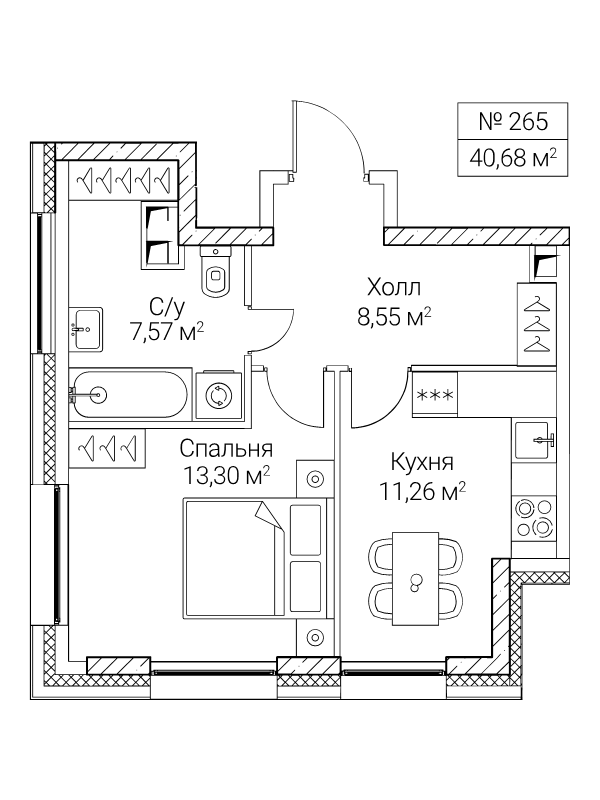 1 ккв 40,7 м²