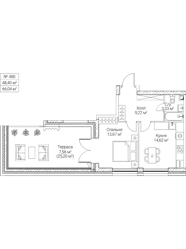 1 ккв 48,4 м²