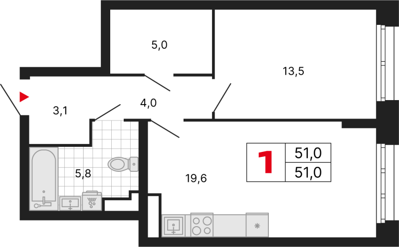 2 ккв (Евро) 51 м²