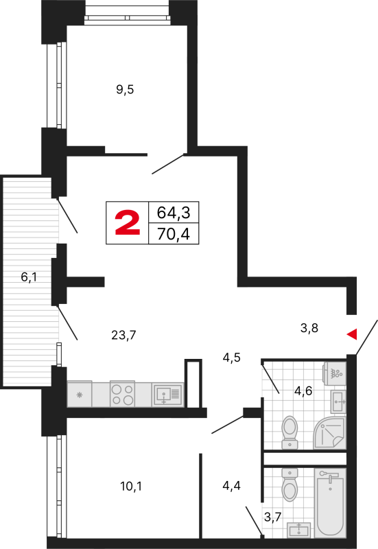 3 ккв (Евро) 70,4 м²