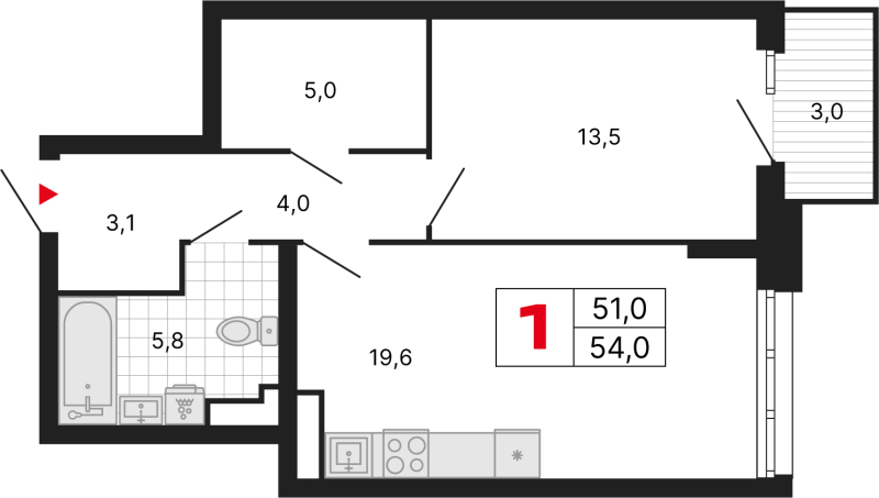 2 ккв (Евро) 54 м²