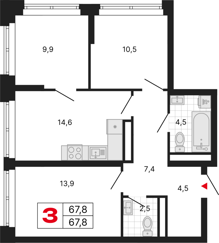 3 ккв 67,8 м²