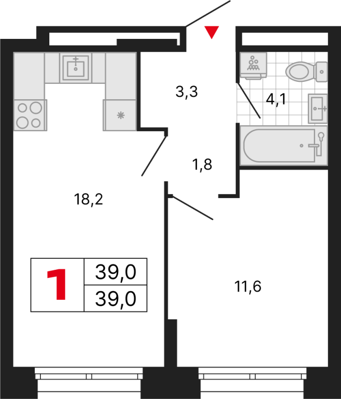2 ккв (Евро) 39 м²