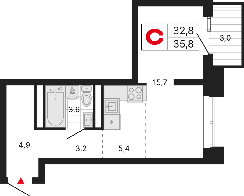 Студия 35,8 м²